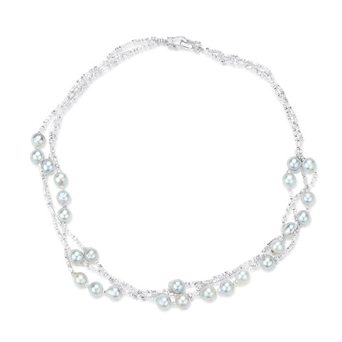 Triple Layer Silver Blue Seawater Akoya Pearl Necklace - House Of Pearls